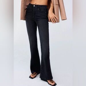 Pilcro Anthropologie The Icon High Rise Flare Button Fly Jeans Black US 27 $140